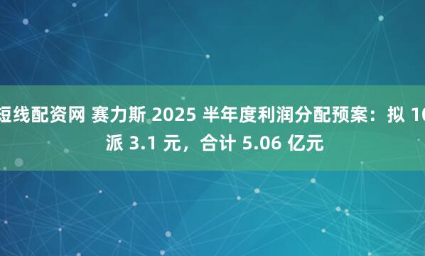 短线配资网 赛力斯 2025 半年度利润分配预案：拟 10 派 3.1 元，合计 5.06 亿元